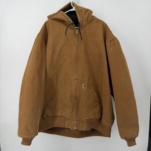 Carhartt Canvas Brown Hooded Coat Mens Size 3XL Jacket Fleece Lined Barn Jacket
